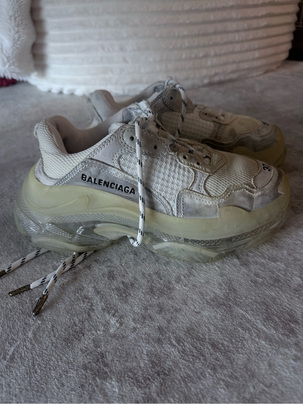 Balenciaga Off-White and Cream Chunky Platform Sneakers